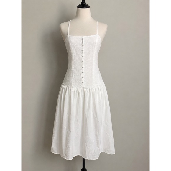 wild fable Dresses & Skirts - Cottagecore White Eyelet Drop Waist Midi Dress Sleeveless Cotton Size Small